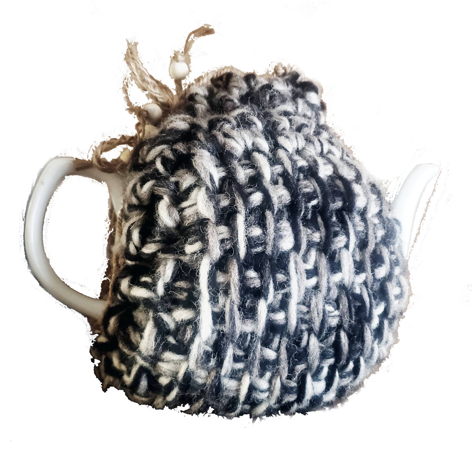Teapot Cozy, Country Knit Farmhouse, Natural Wool, 4-6 Cup: Black & White
