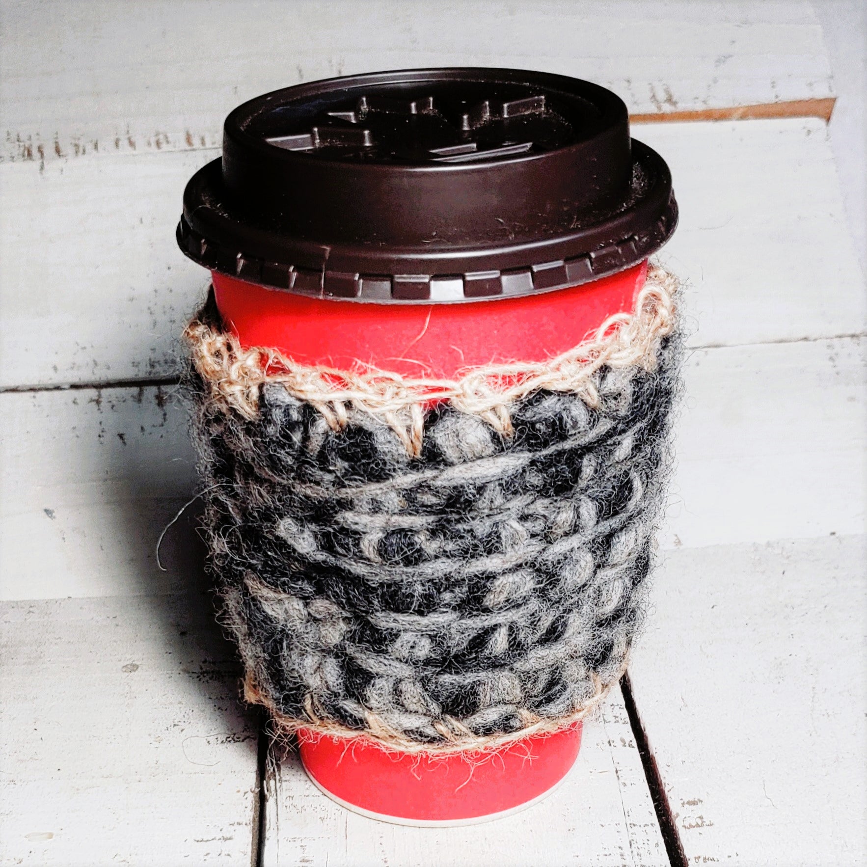 Cup Cozy, Travel Cup Warmer, Natural Wool- Granite Grey