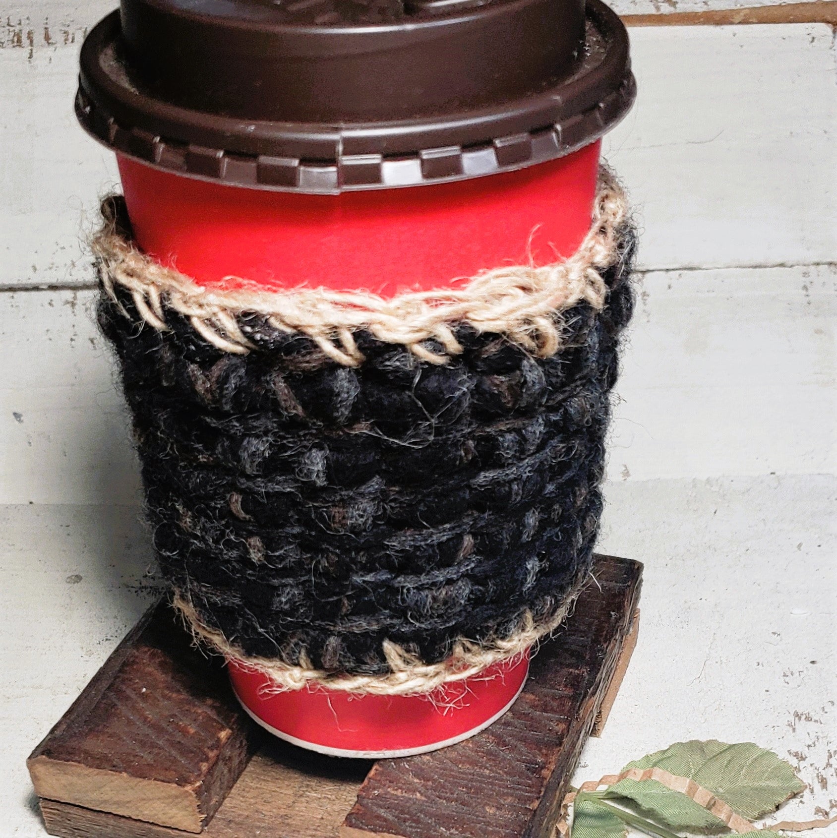 Cup Cozy, Travel Cup Warmer, Natural Wool- Black