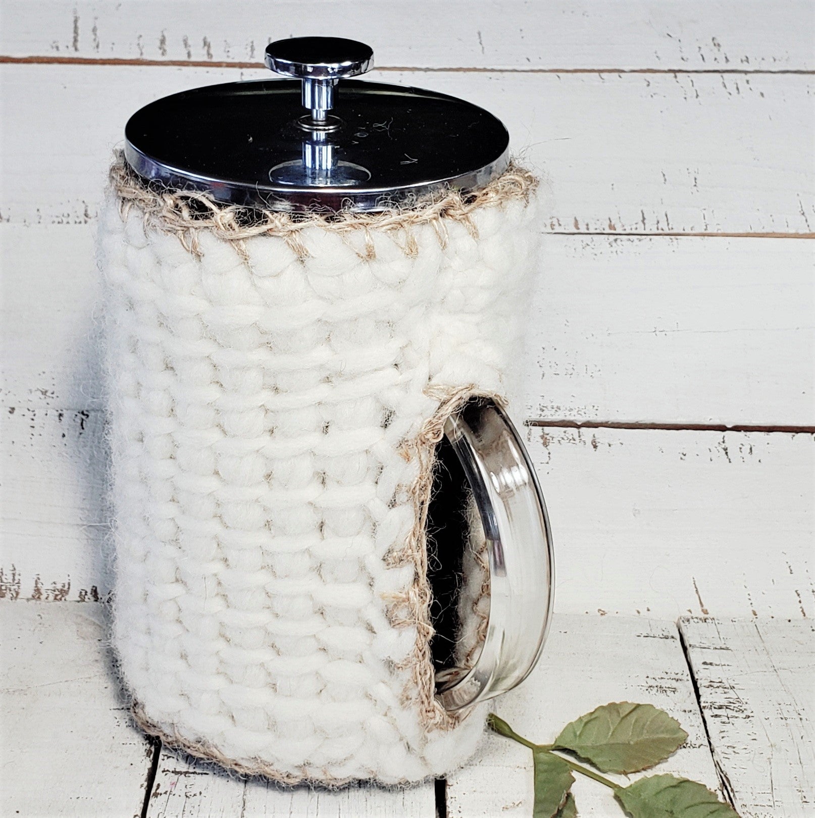 French Press Cozy, Cafetiere, Bean Blanket, Bean Belt Cover- Cream, Off White