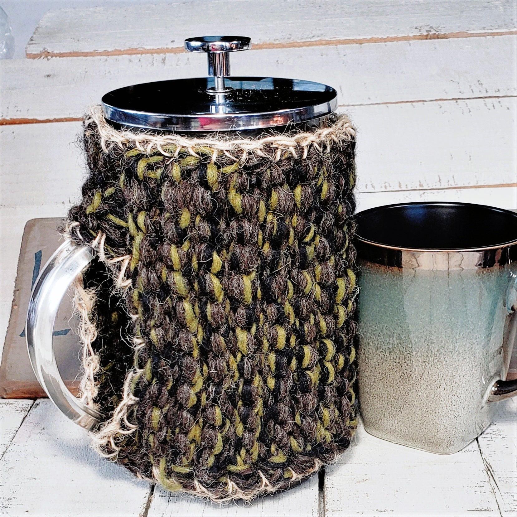 French Press Cozy, Cafetiere Bean Blanket, Bean Belt Cover- Olive Green