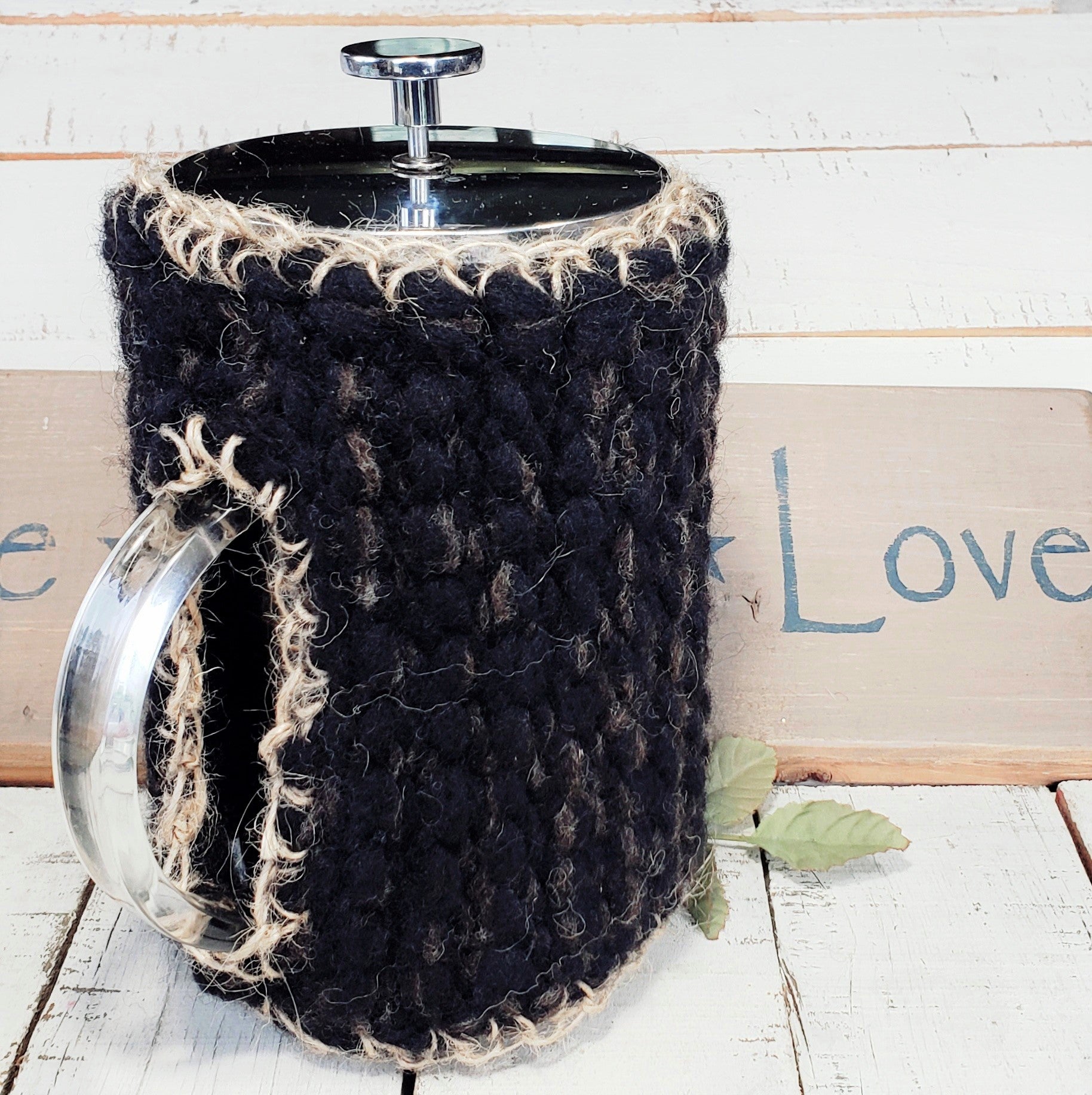 French Press Cozy, Cafetiere, Bean Blanket Belt Cover- Black Reversible