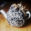 Teapot Cozy, Country Knit Farmhouse, Natural Wool, 4-6 Cup: Black &amp; White